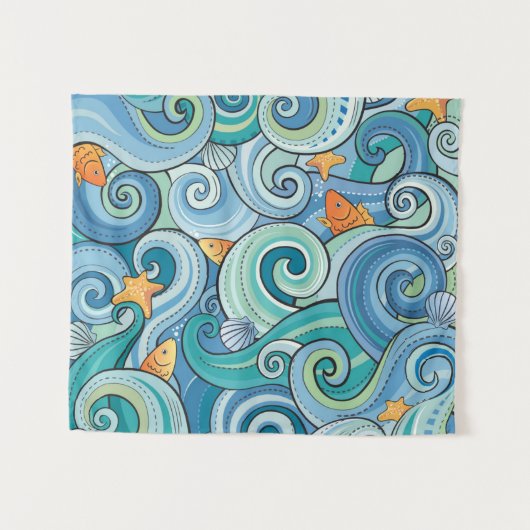 Vis onder het golfpatroon wandkleed (Voorkant (horizontaal))