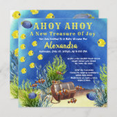 Vis onder het zee, Baby shower van de schatkist Kaart (Voorkant / Achterkant)