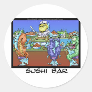 Vis Ontmoet Markten AKA Sushi Bar Grappige Cadeaus Ronde Sticker