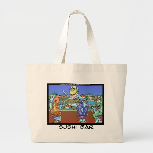 Vis ontmoet Markten AKA Sushi Bar Grappige Geschen Grote Tote Bag (Voorkant)