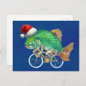 Vis op een fiets met kerstmuts feestdagenkaart (Voorkant / Achterkant)