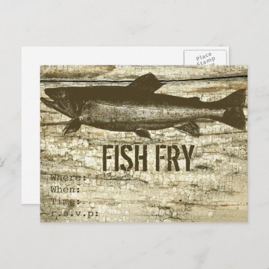 Vis op een oude houten plank met texturen briefkaart (Voorkant / Achterkant)