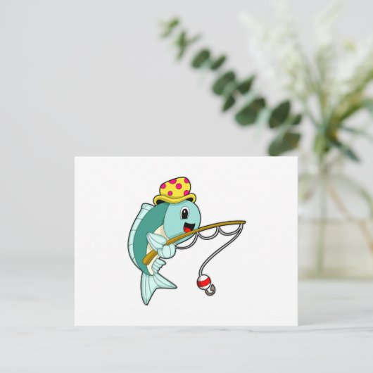 Vis op Gevist met Geviste staaf en Pet Briefkaart (Staand voorkant)