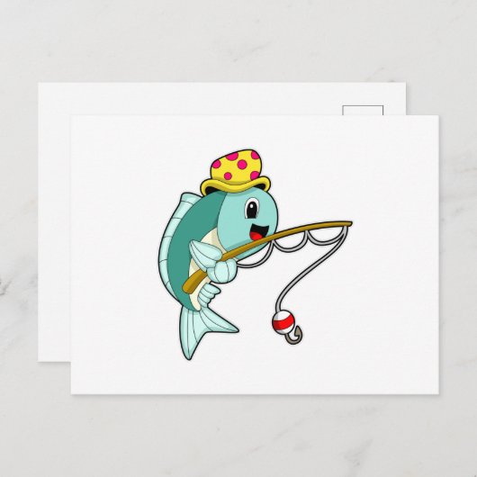 Vis op Gevist met Geviste staaf en Pet Briefkaart (Voorkant / Achterkant)