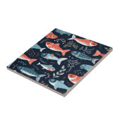 Vis op Navy Schattige Illustratie Tegeltje (Zijkant)