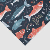 Vis op Navy Schattigee illustratie Tissuepapier (Detail)