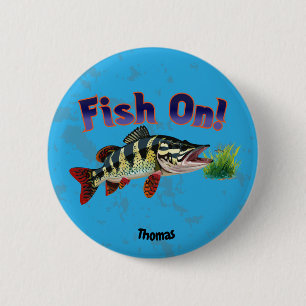 "Vis op!" Trofee snoek in natuurlijke habitat Ronde Button 5,7 Cm