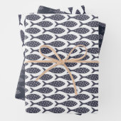 Vis Patroon Blauw Wit Wrapping Papier Bladen Inpakpapier Vel (In situ)