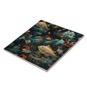 Vis Patroon, Donkerblauw Zee, Dromachtig Tegeltje (Zijkant)