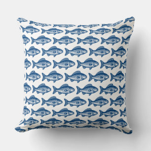 Vis Patroon - Shibori Blauw op Wit Kussen