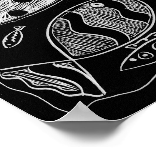 Vis Pattern Black en White Modern Art Print (Hoek)