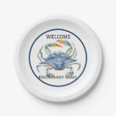 Vis restaurant welkom blauw Crab Personaliseren Papieren Bordje (Voorkant)