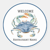 Vis restaurant welkom blauw Crab Personaliseren Ronde Sticker (Voorkant)