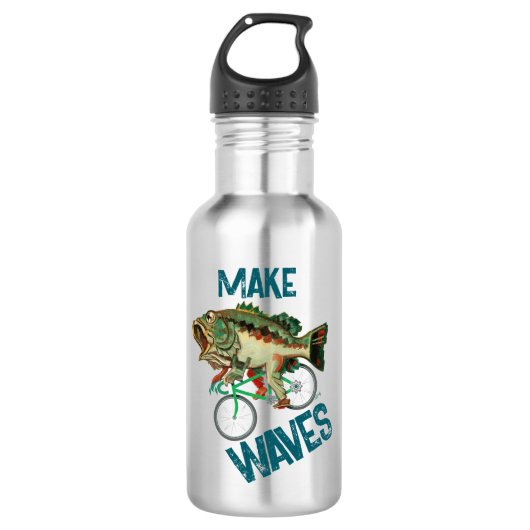 Vis rijden op een fiets groen Motivatie Waterfles (Voorkant)