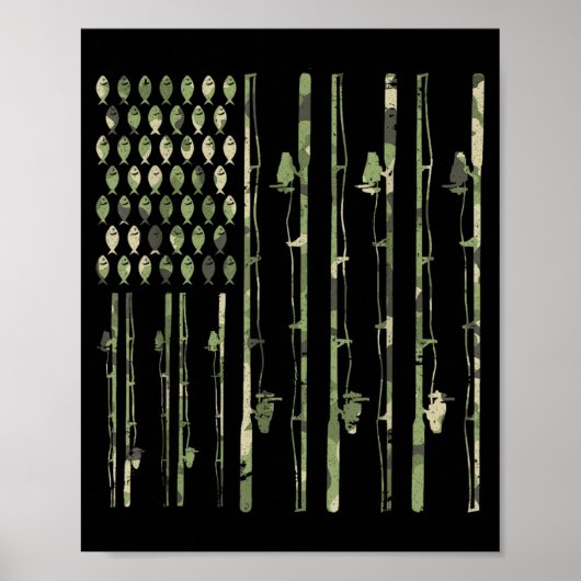 Vis Rod Camo Amerikaanse Vlag Grappige Visliefhebb Poster (Voorkant)