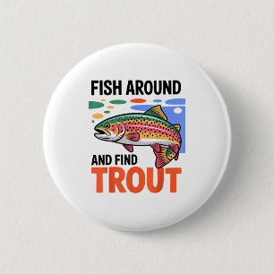 Vis Rondzwemmen En Vind Forel Grappig Schattig Vis Ronde Button 5,7 Cm