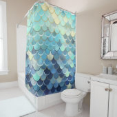 Vis schaal Patroon Blauwe lucht achtergrond Gouden Douchegordijn (In situ)