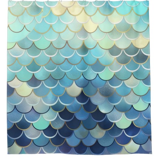 Vis schaal Patroon Blauwe lucht achtergrond Gouden Douchegordijn (Voorkant)
