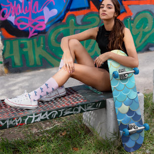 Vis schaal Patroon Blauwe lucht achtergrond Gouden Persoonlijk Skateboard