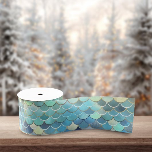 Vis schaal Patroon Blauwe lucht achtergrond Gouden Satijnen Lint