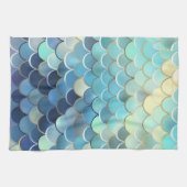 Vis schaal Patroon Blauwe lucht achtergrond Gouden Theedoek (Horizontaal)