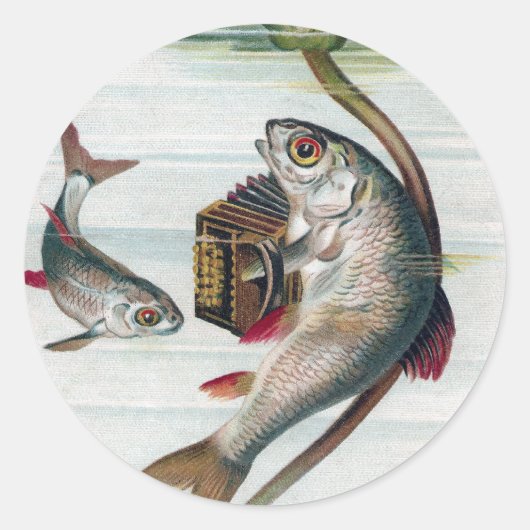 Vis Spelen Accordion en Waterlelie Ronde Sticker (Voorkant)