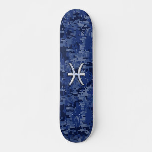 Vis sterrenbeeld symbool op Navy Blue digitale cam Skateboard