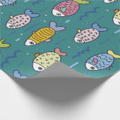 Vis Stof Blauwgroen oceaanwaterpisseis afgelopen Cadeaupapier (Hoek)