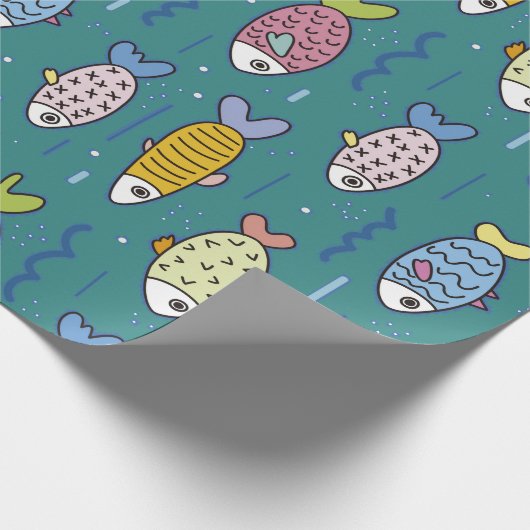 Vis Stof Blauwgroen oceaanwaterpisseis afgelopen Cadeaupapier (Hoek)