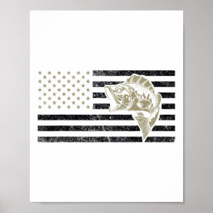 Vis T-shirt voor mannen - Vintage Amerikaanse vlag Poster