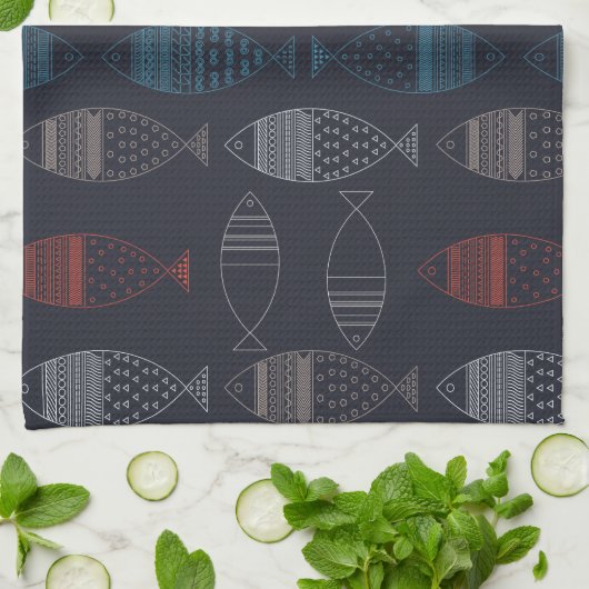 Vis Tekeningspatroon Theedoek (Gevouwen)