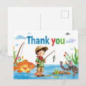 Vis Thank You Kaart met Jongen die Vist (Voorkant / Achterkant)