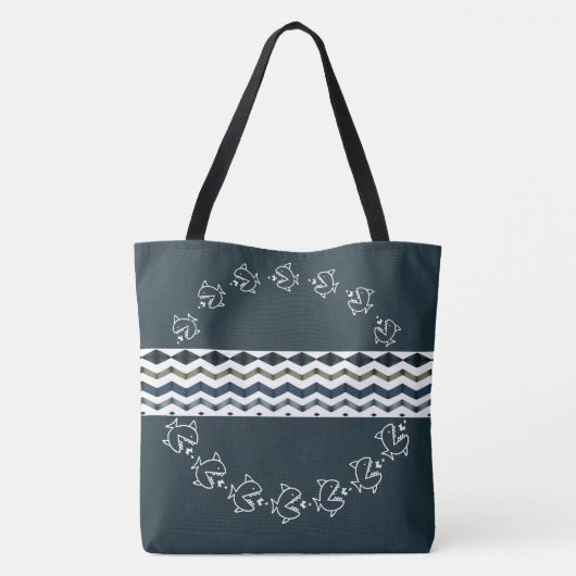 Vis Thema Met Whimsy Ontwerper Groot Tote Bag (Achterkant)