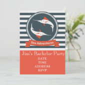 Vis-thema nautisch vrijgezellenfeest kaart (Staand voorkant)