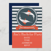 Vis-thema nautisch vrijgezellenfeest kaart (Voorkant / Achterkant)