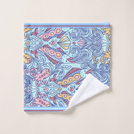 Vis thema rood, wit, blauwe handdoek (Wasdoekje)