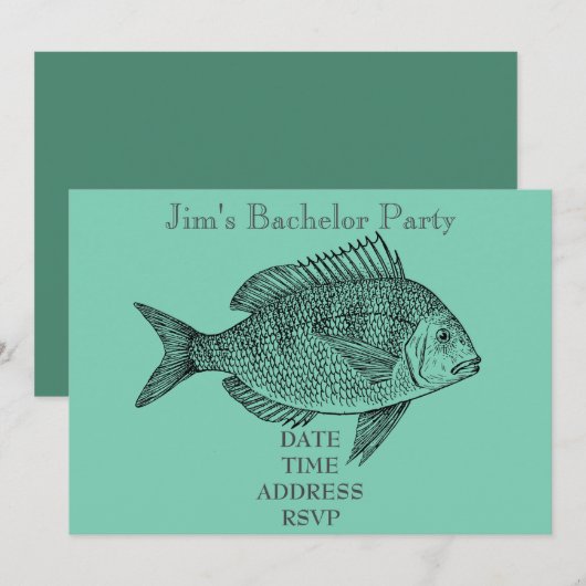 Vis-thema vrijgezellenfeest voor mannen kaart (Voorkant / Achterkant)