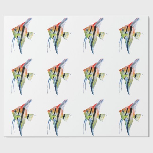 Vis Tropisch Sinaasappel Blauw Schilderend Verpakk Cadeaupapier (Vlak)