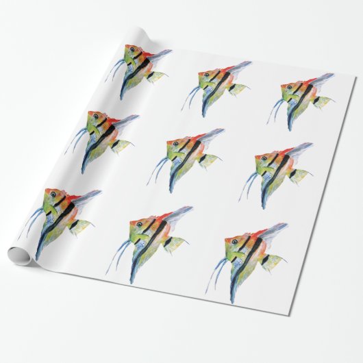 Vis Tropisch Sinaasappel Blauw Schilderend Verpakk Cadeaupapier (Uitgerold)