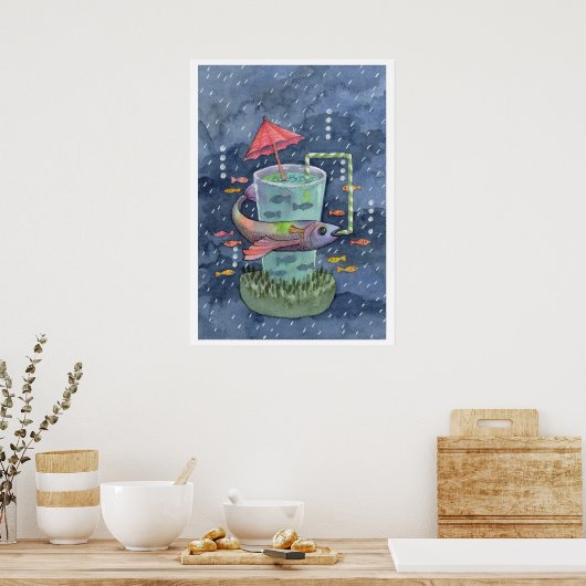 Vis uit waterkunst afdrukken poster (Keuken)