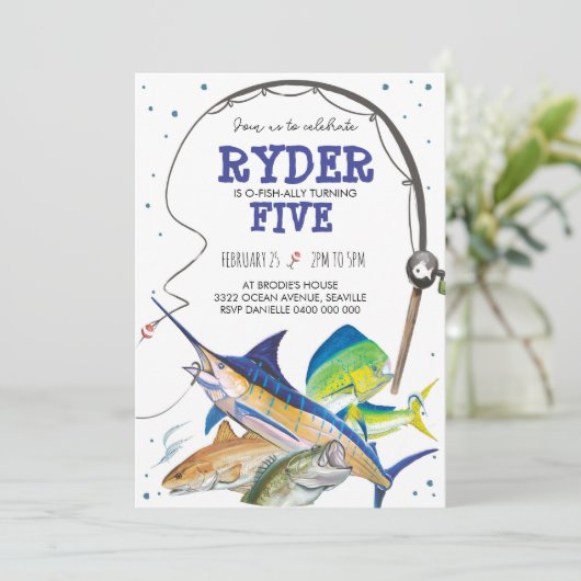 Vis Uitnodiging Verjaardagsfeest Visvangst Uitnodi (Staand voorkant)