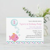 Vis Verjaardag Uitnodigingen (Meisjes) met Bubbels (Staand voorkant)