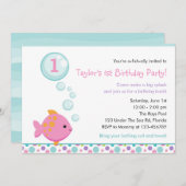 Vis Verjaardag Uitnodigingen (Meisjes) met Bubbels (Voorkant / Achterkant)