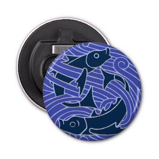 Vis Vet Zwemend Ocean Blue Vist Button Flesopener (Voorkant)