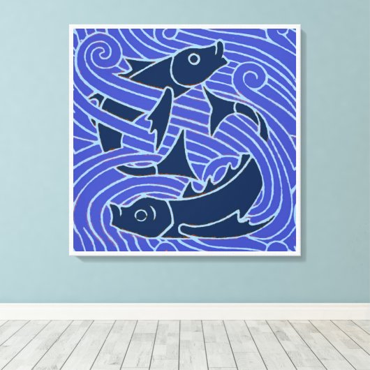 Vis Vet Zwemend Ocean Blue Vist Canvas Afdruk (Insitu (Houten vloer))