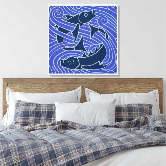 Vis Vet Zwemend Ocean Blue Vist Canvas Afdruk (Insitu (Slaapkamer))