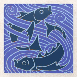 Vis Vet Zwemend Ocean Blue Vist Glazen Onderzetter