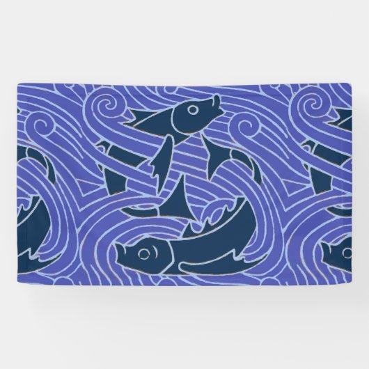 Vis Vet Zwemend Ocean Blue Vist Spandoek (Horizontaal)