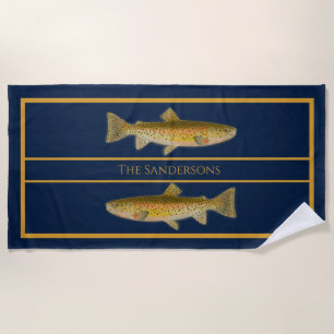 Vis vintage waterverf forel patroon badhanddoek
