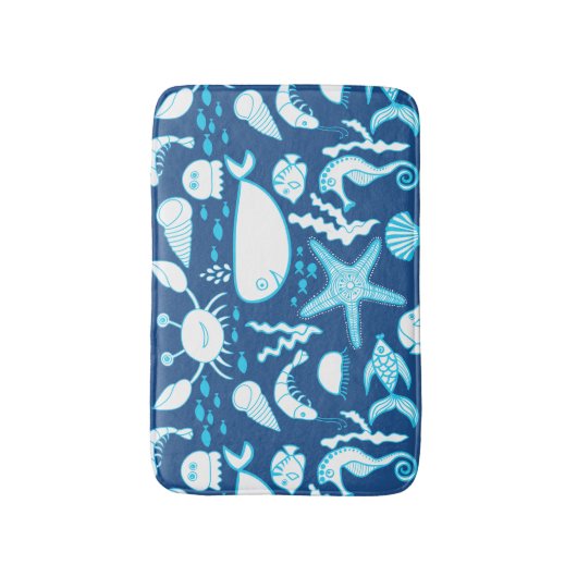 Vis Walvis Krab Zeesterren Zeepaardje Onder het Ze Badmat (Voorkant Verticaal)